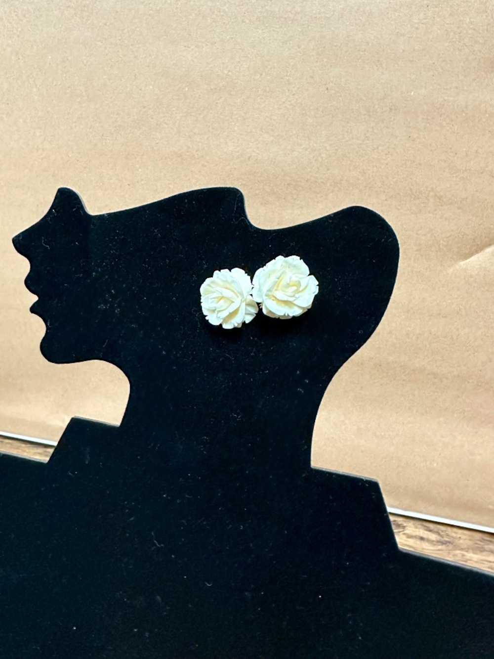 Cream Rose Stud Earrings | Fashion Jewelry - Picture 2 of 6